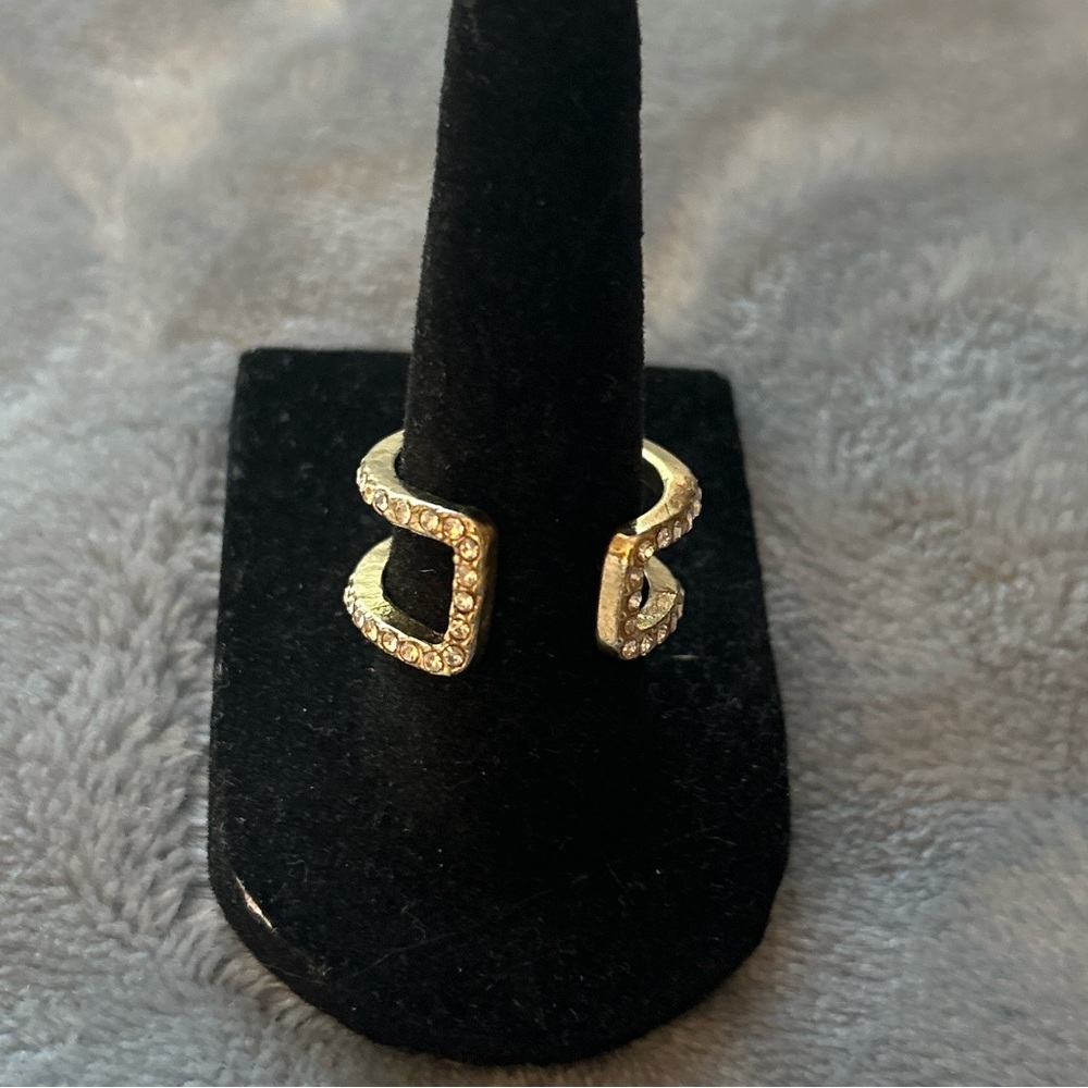 Open by pass gold ring with diamonds, size 7, adjustable